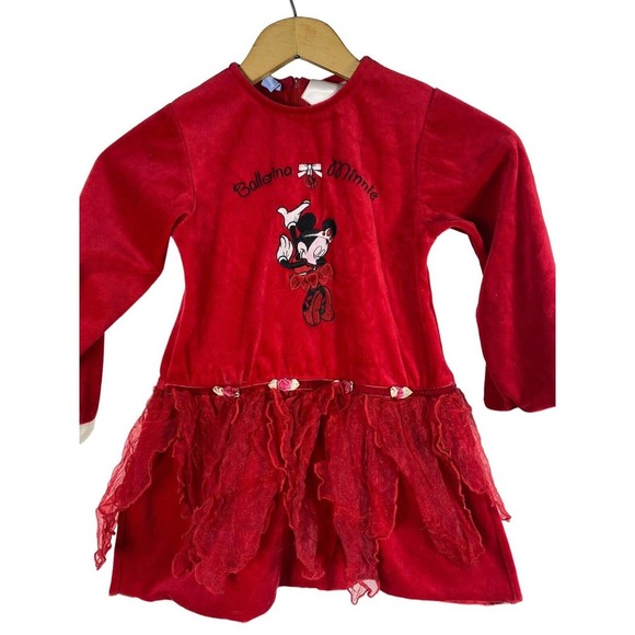Minnie Mouse Dress Ballerina 5T World of Disney Red Velvet Party Christmas Vtg - Picture 2 of 10